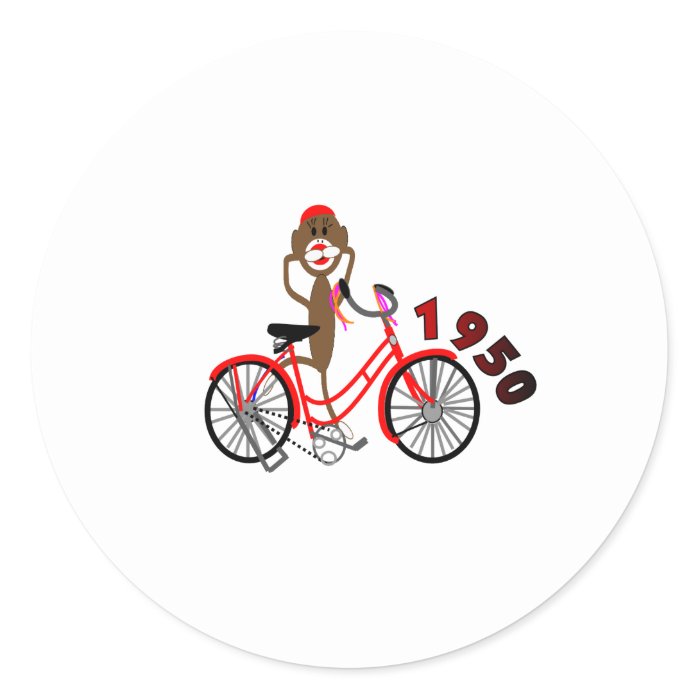 Sock Monkey % 1950's Bicycle Drawing  Unique Round Sticker
