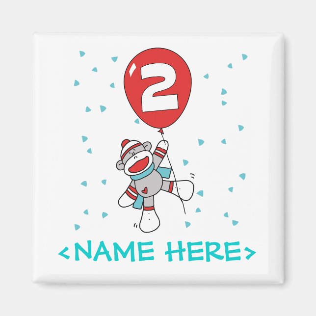 Sock Monkey 2nd Birthday Magnet (Front)
