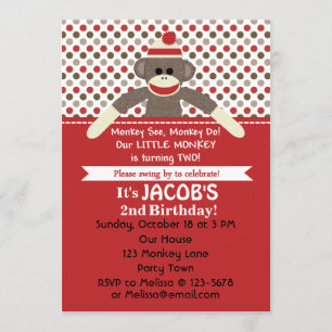 Sock Monkey 2nd Birthday Party invite - customize