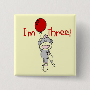 Sock Monkey 3rd Birthday Tshirts and Gifts Button