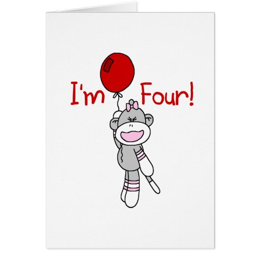 Sock Monkey 4th Birthday Tshirts and Gifts Cards (Front)