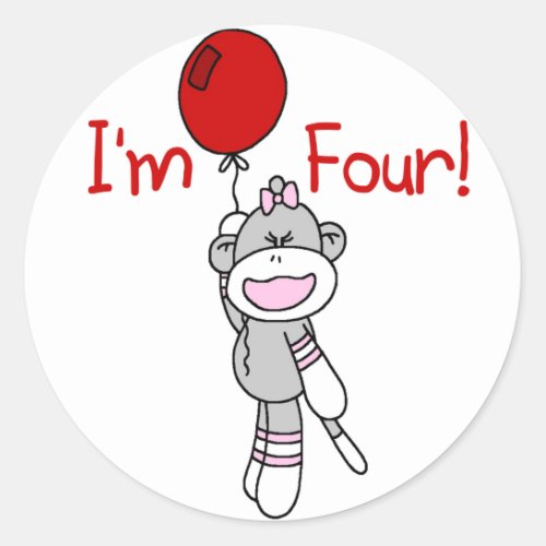 Sock Monkey 4th Birthday Tshirts and Gifts Classic Round Sticker