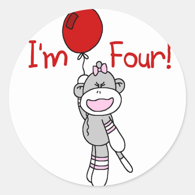Sock Monkey 4th Birthday Tshirts and Gifts Classic Round Sticker (Front)