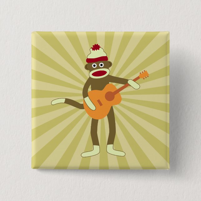 Sock Monkey Acoustic Guitar Button (Front)