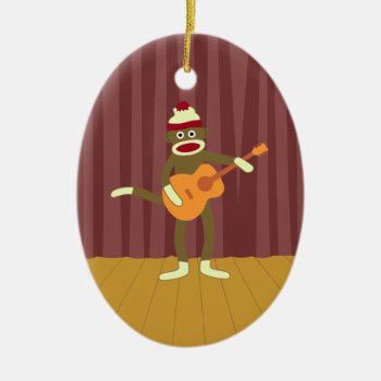 Sock Monkey Acoustic Guitar Ceramic Ornament by sockmonkeys at Zazzle