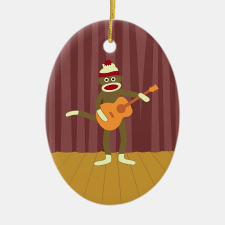 Sock Monkey Acoustic Guitar Ceramic Ornament