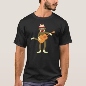 Sock Monkey Acoustic Guitar Dark T-shirt by sockmonkeys at Zazzle