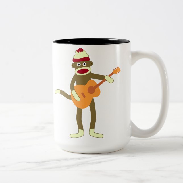 Sock Monkey Acoustic Guitar Two-Tone Coffee Mug (Right)