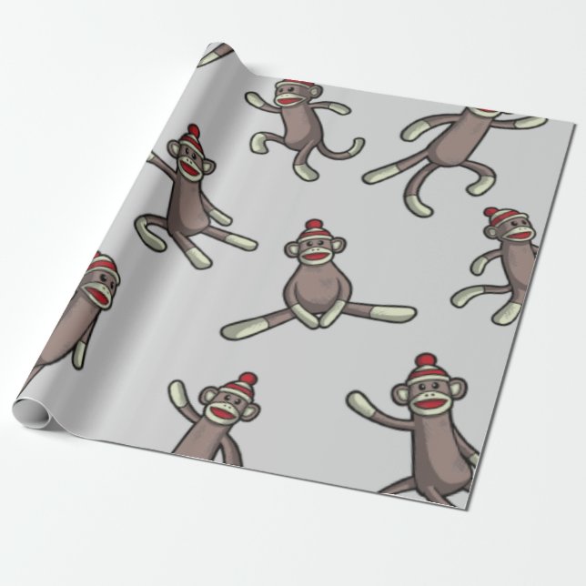 Sock Monkey Action Wrapping Paper (Unrolled)