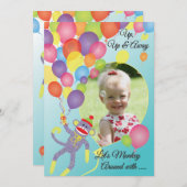 Sock Monkey and Balloons Photo Insert Party Invite (Front/Back)