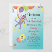 Sock Monkey and Balloons Photo Insert Party Invite (Back)
