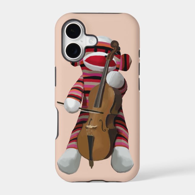 Sock Monkey and Cello 2 Iphone Case (Back)