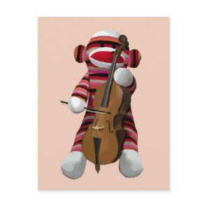 Sock Monkey and Cello 2 Postcard