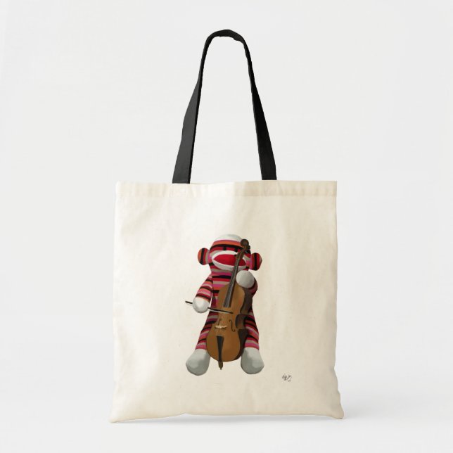 Sock Monkey and Cello 2 Tote Bag (Front)