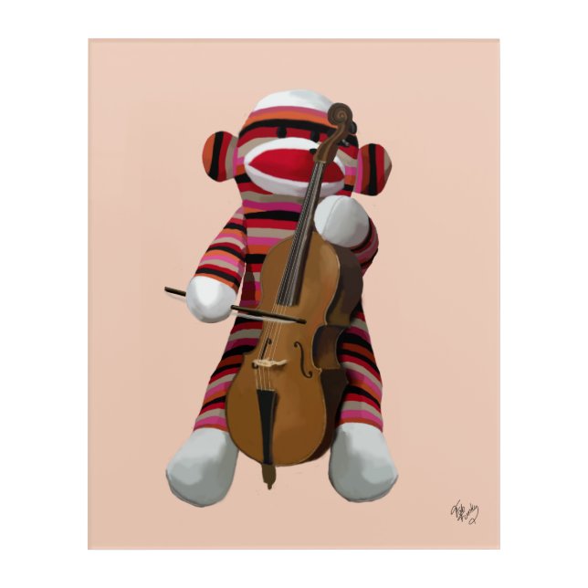 Sock Monkey and Cello Acrylic Print (Front)