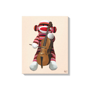 Sock Monkey and Cello Canvas Print