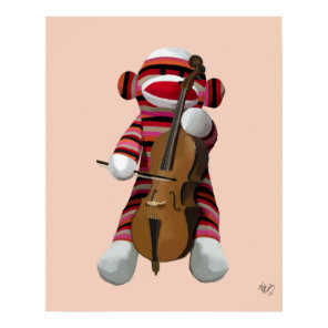 Sock Monkey and Cello Poster