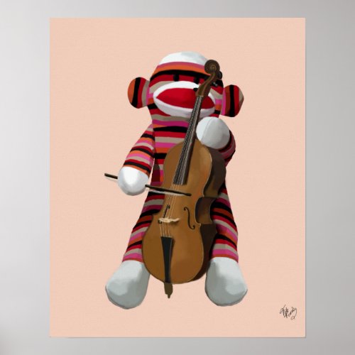 Sock Monkey and Cello Poster