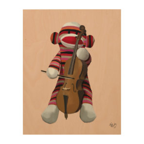 Sock Monkey and Cello Wood Wall Decor