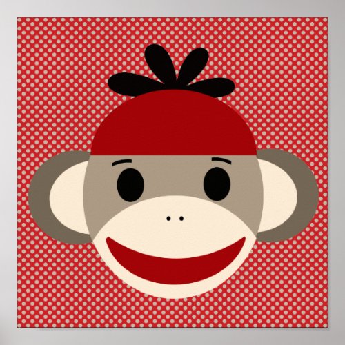 Sock Monkey and Polka Dot Art Poster