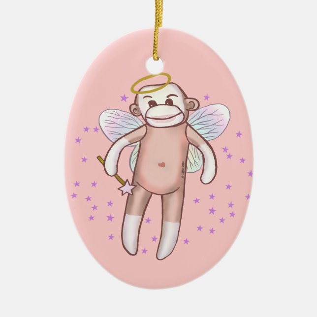 Sock Monkey Angel Oval Ornament (Front)