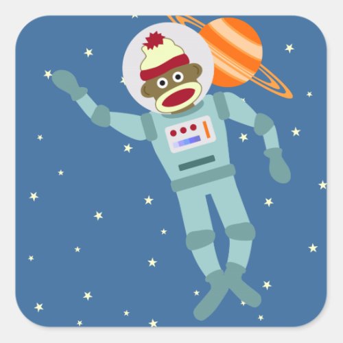 Sock Monkey Astronaut Square Sticker