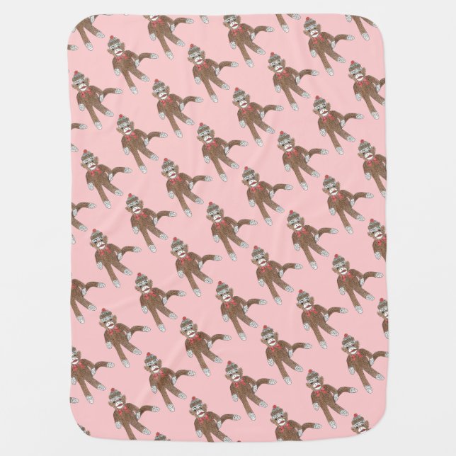 Sock Monkey Baby Girls Blanket (Front)
