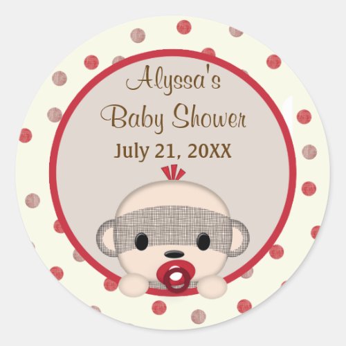 SOCK MONKEY Baby Shower Crib Round BOY 3 Classic Round Sticker