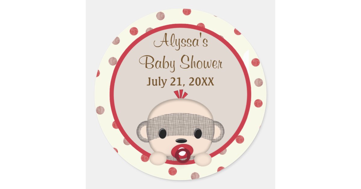 Sock Monkey Baby Shower Crib Round Boy 3 Classic Round Sticker