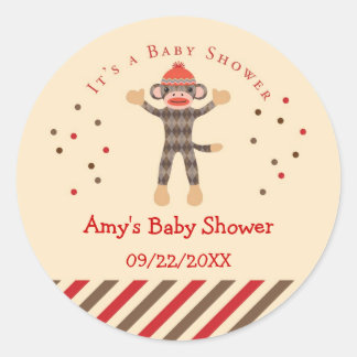 Sock Monkey Baby Shower Favor Sticker