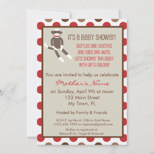 Sock Monkey Baby Shower Invitation