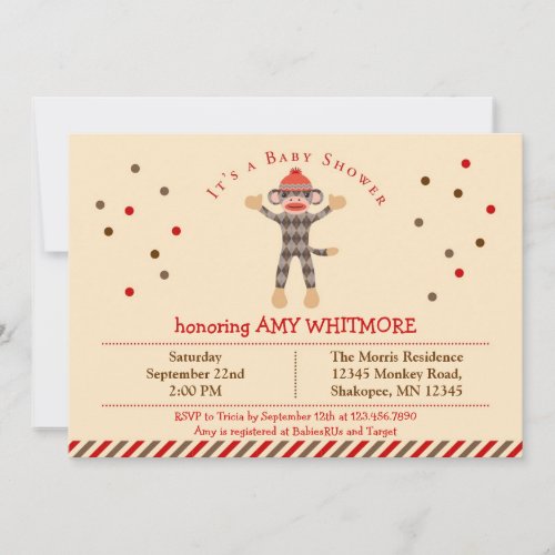 Sock Monkey Baby Shower Invitation