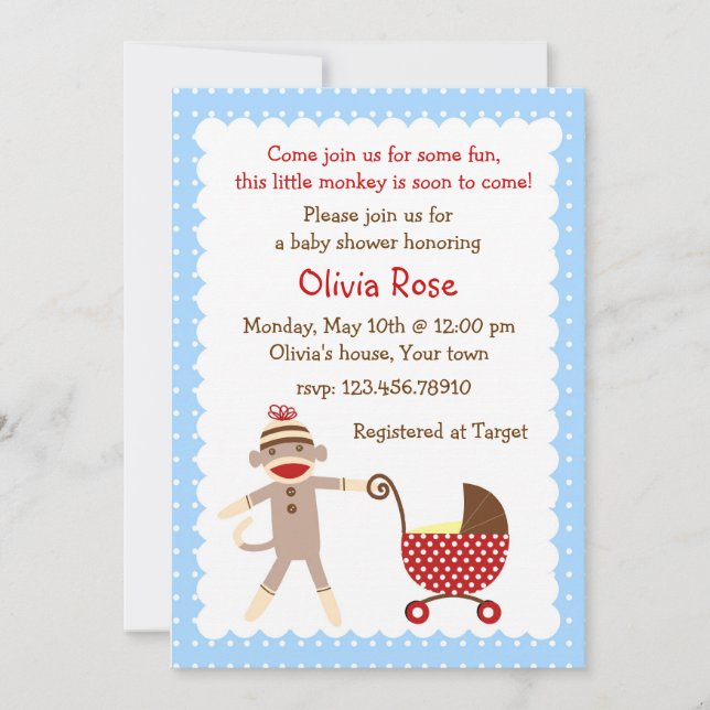 Sock Monkey Baby Shower Invitations (Front)