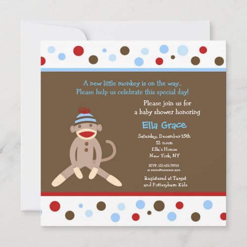 Sock Monkey Baby Shower Invitations Boy