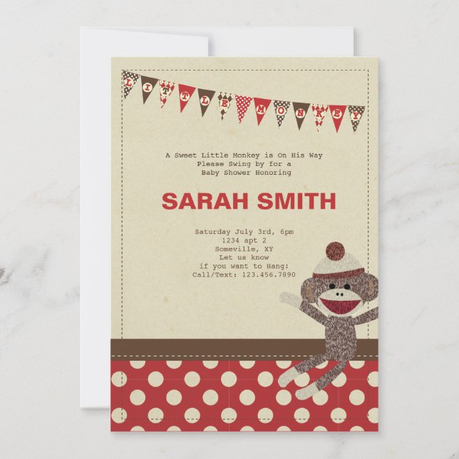 Sock Monkey Baby Shower Invite (Front)