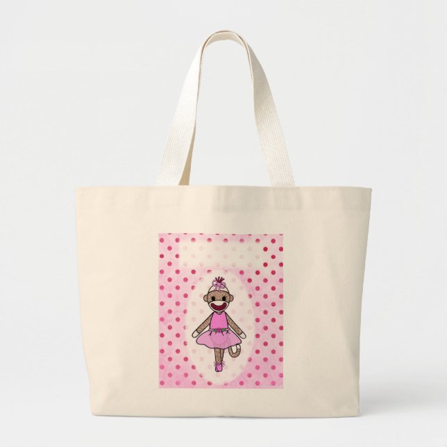 Sock Monkey Ballerina (personalize it) Large Tote Bag (Front)