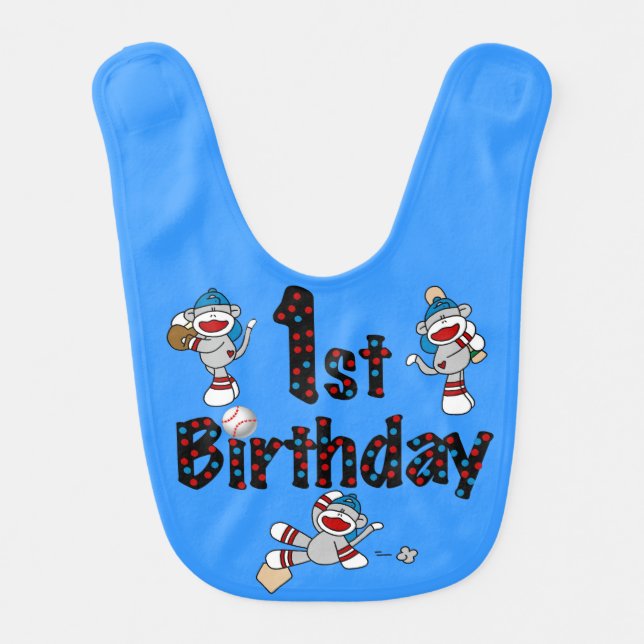 Sock Monkey Baseball 1st Birthday Bib (Front)