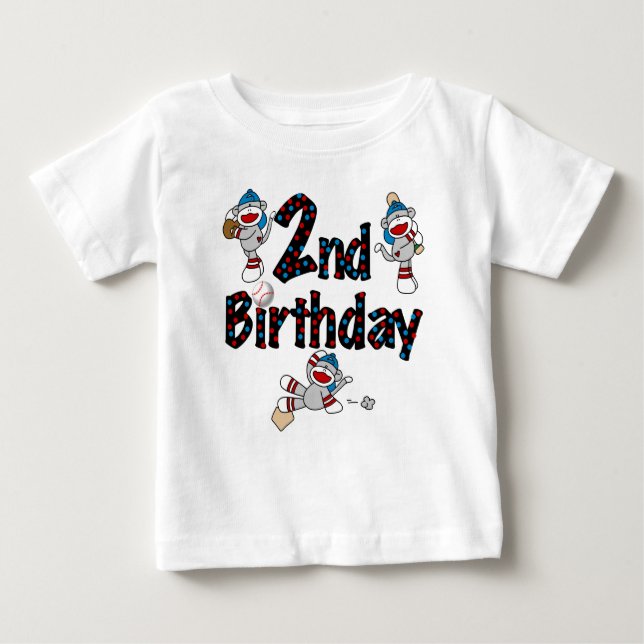 Sock Monkey Baseball Birthday Baby T-Shirt (Front)