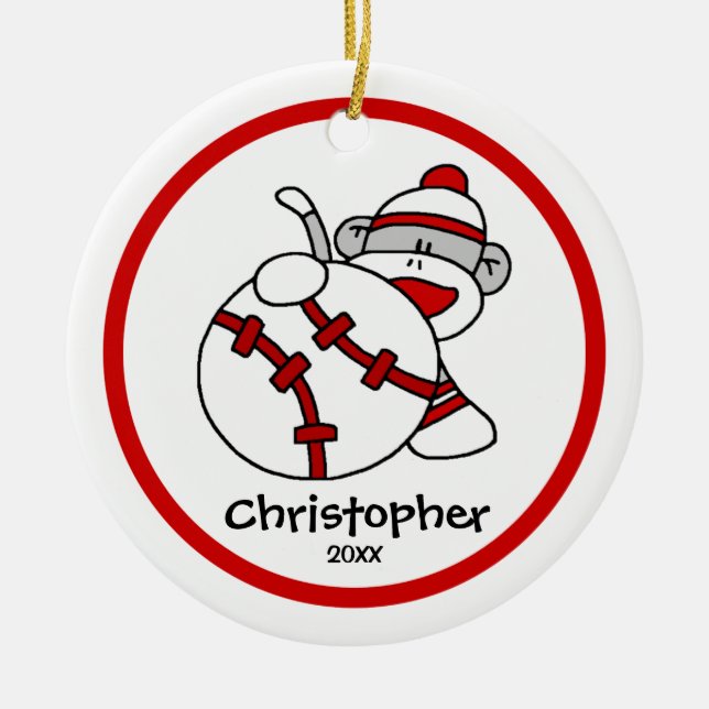 Sock Monkey Baseball Boy"s Christmas Ornament (Front)