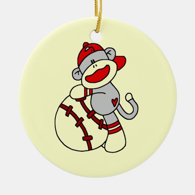 Sock Monkey Baseball T-shirts and Gifts Ceramic Ornament (Front)