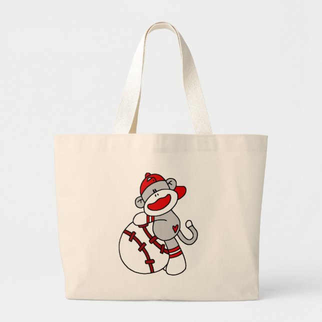 Sock Monkey Baseball T-shirts and Gifts Large Tote Bag (Front)