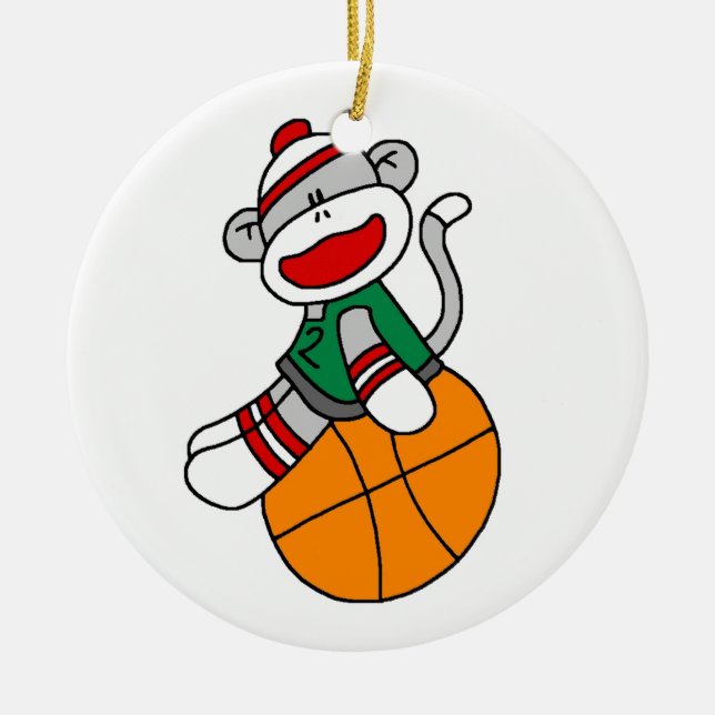 Sock Monkey Basketball T-shirts and Gifts Ceramic Ornament (Front)