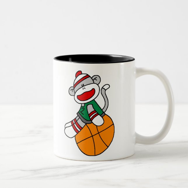SOCK MONKEY BASKETBALL Two-Tone COFFEE MUG (Right)