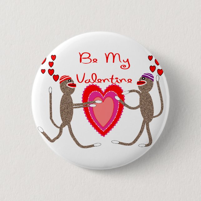 Sock Monkey "Be My Valentine" Cute Gifts Button (Front)