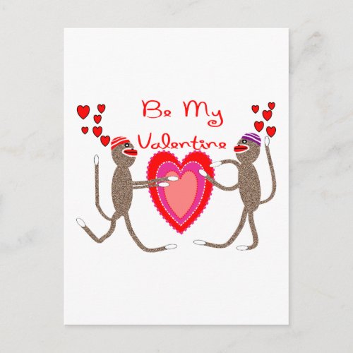 Sock Monkey Be My Valentine Cute Gifts Holiday Postcard