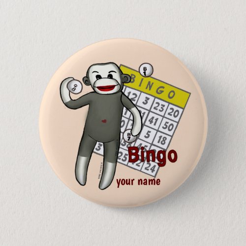 Sock Monkey Bingo custom name Button