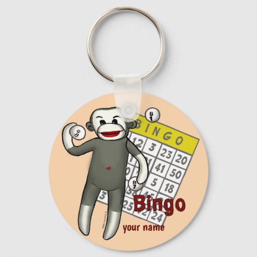 Sock Monkey Bingo custom name Keychain