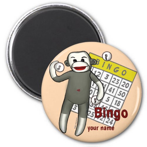 Sock Monkey Bingo custom name Magnet