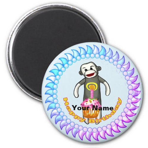 Sock Monkey Birthday custom name  magnet 