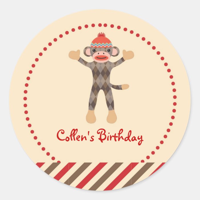 Sock Monkey Birthday Favor Sticker